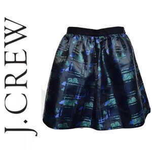 J CREW Women's Skirt Size 6 Green Blue Floral A-line Knee Length 100% Cotton